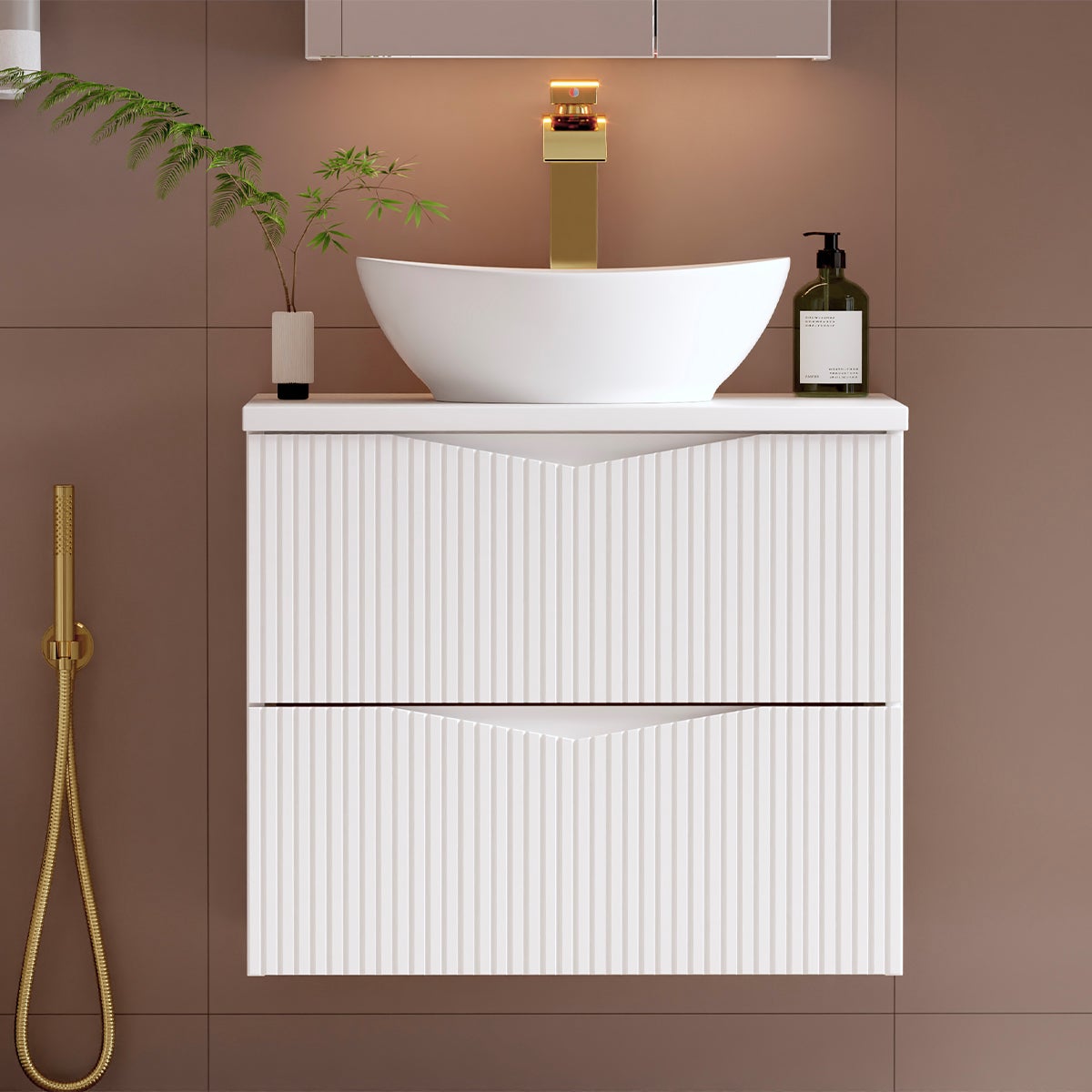 Szafka łazienkowa CLEO 60 cm biała z blatem wisząca 2 szuflady ryflowane fronty MDF - 4