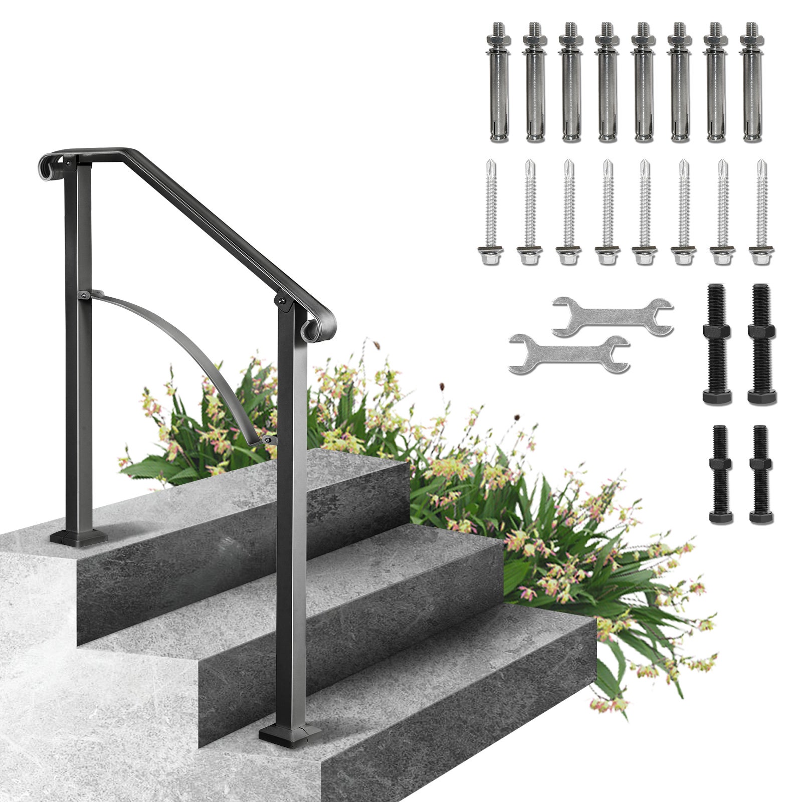 Rampes extérieures pour marches,SucceBuy adaptées aux escaliers à 2 ou 3 marches,Rampe en fer forgé Arch#2,Rampe de porche réglable - 3