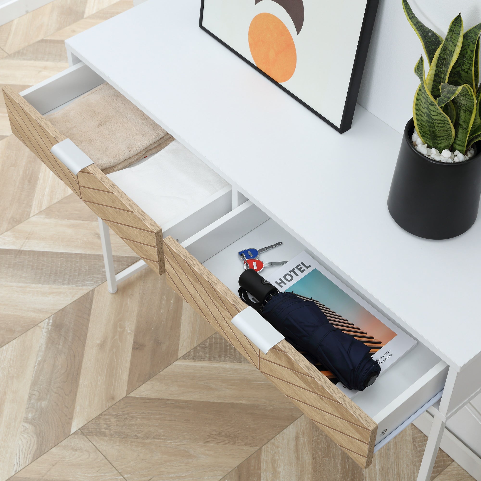 HOMCOM Consolle da Ingresso Moderna con 2 Cassetti in Metallo e Struttura Incrociata, 100x30x75 cm, Bianco - 9