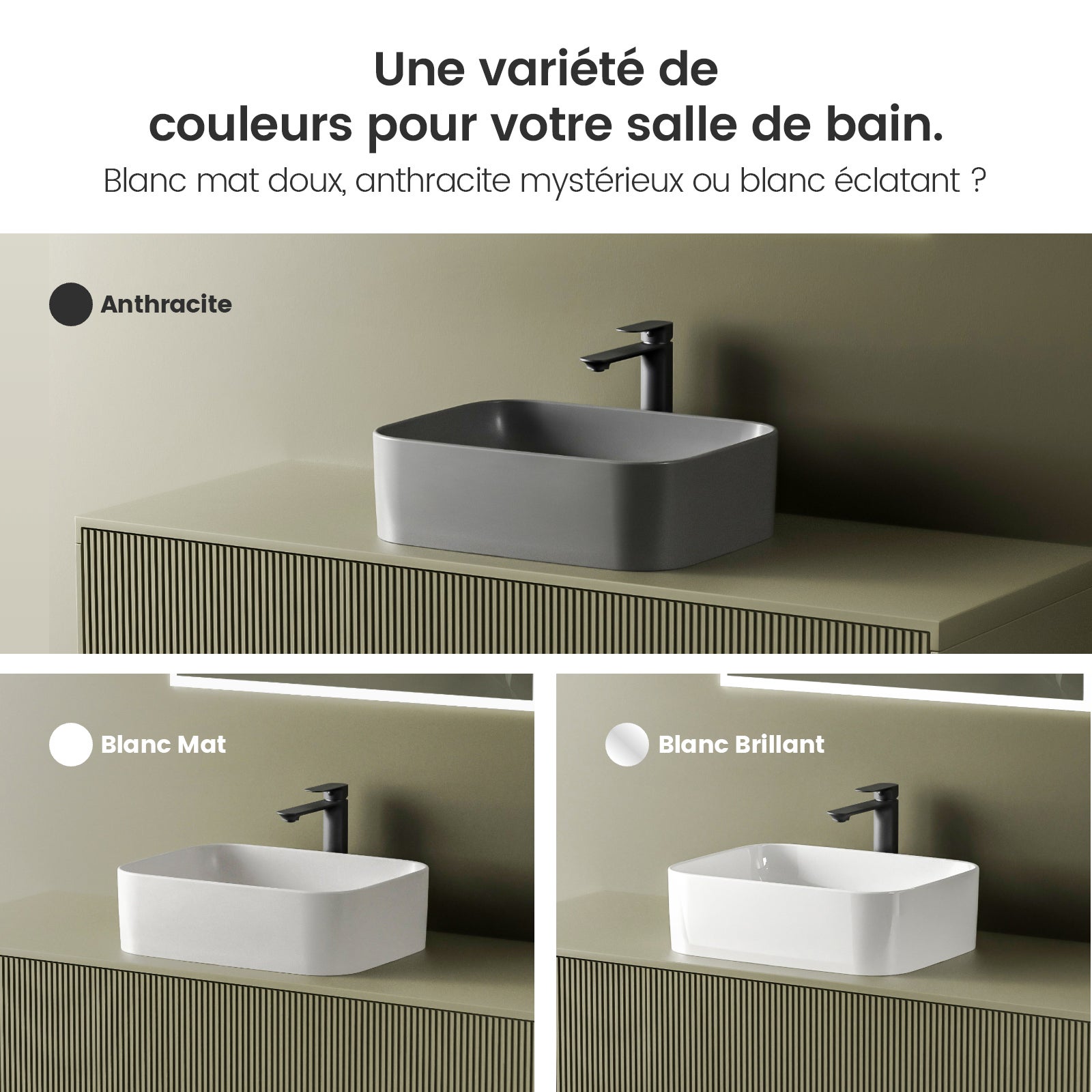 EMKE Vasque à Poser en Céramique rectangulaire 61 x 38 x 15 cm - Gris Foncé Mat - 7