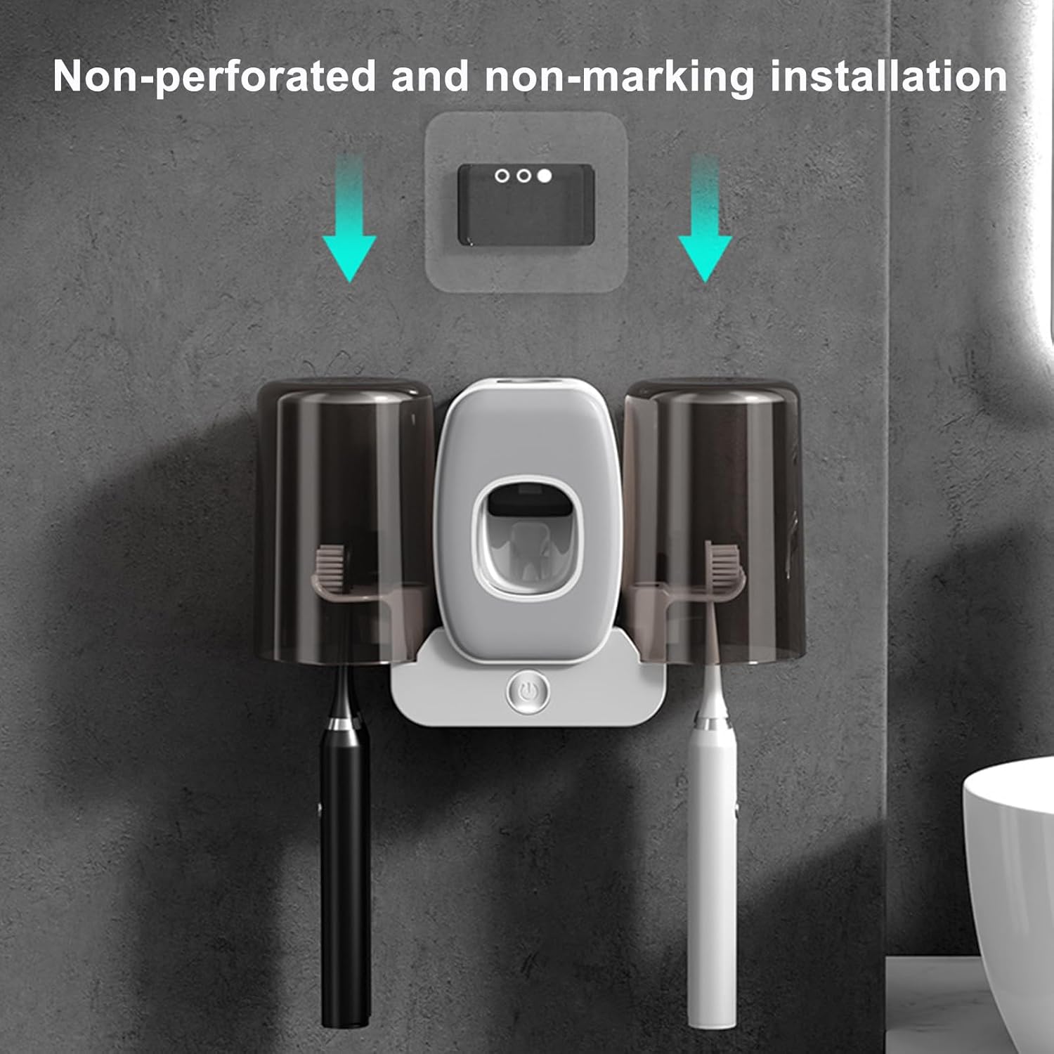 Porte-brosse à dents mural - Stérilisateur UV - Stérilisateur intelligent - Porte-brosse à dents adhésif - Presse-dentifrice automatique - Blanc - 4
