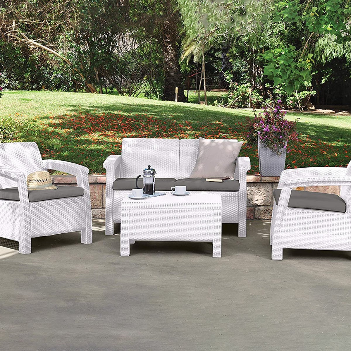 Canapé De Jardin 2 Places Keter Corfu - Design Ergonomique, Texture Rotin, Couleur Anthracite
