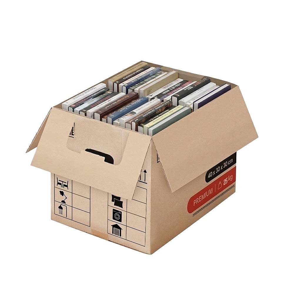 Pack and Move - Lot 20 Cartons Déménagement Livres Premium - 40 X 30 X 30 Cm - Extrême Résistance 20 KG - Poignées Renforcées - 1 Adhésif Offert - 8