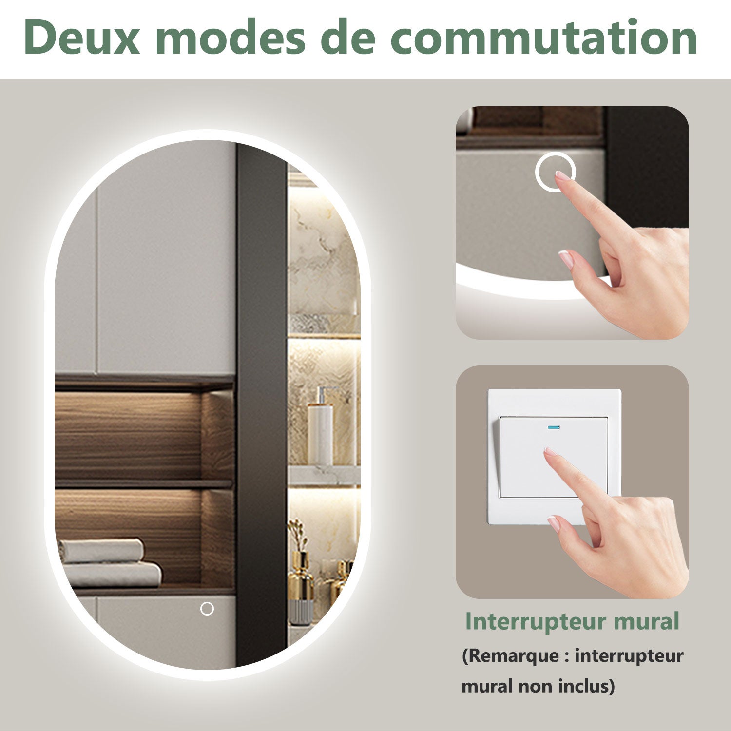 Miroir Ovale Rétroéclairage LED Salle De Bain Antibris 50X90 SORA