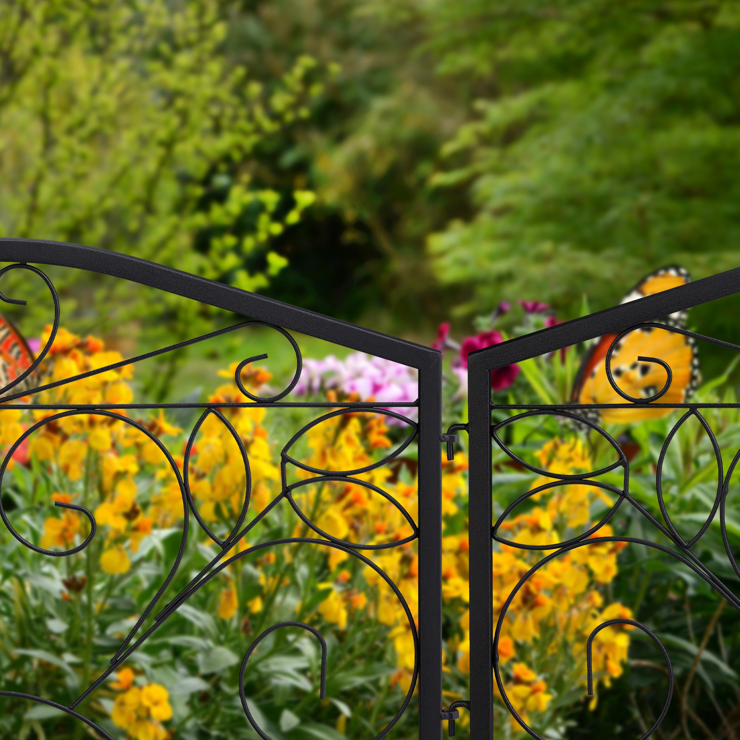 bordure potager, clôture jardin 4 éléments, fer, antique, ornements, H x L : 33 x 225 cm, noir, Relaxdays - 5