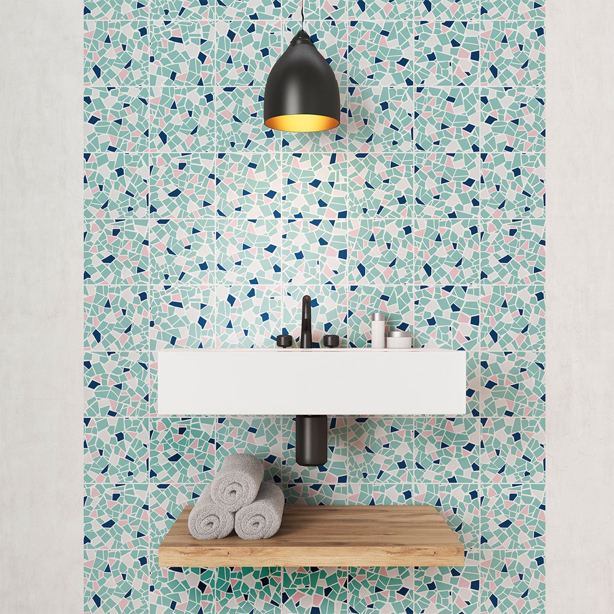 24 vinilos baldosas de cemento terrazzo wilmer - adhesivo de pared - revestimiento sticker mural decorativo - 24stickers15x15cm