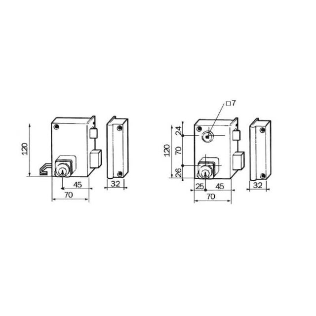 Serrure en applique BRICARD ALPHA 450110 cylindre rond 26 mm laquée vieil or tirage droite
