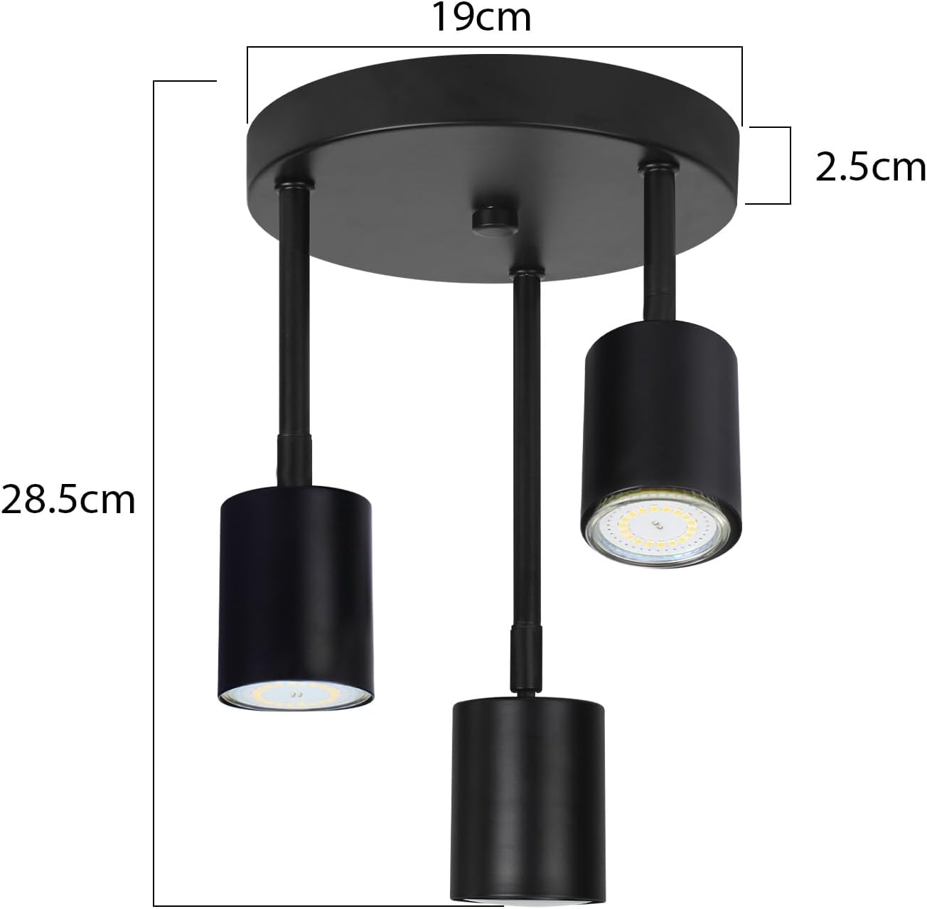 NETTLIFE Spot de plafond plafonnier noir 3 ampoules orientable LED GU10 350° - 2