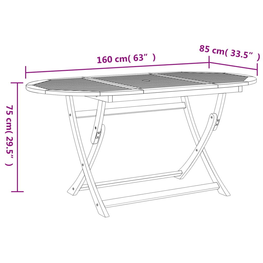 Table pliable de jardin 160x85x75 bois d'acacia solide - 9