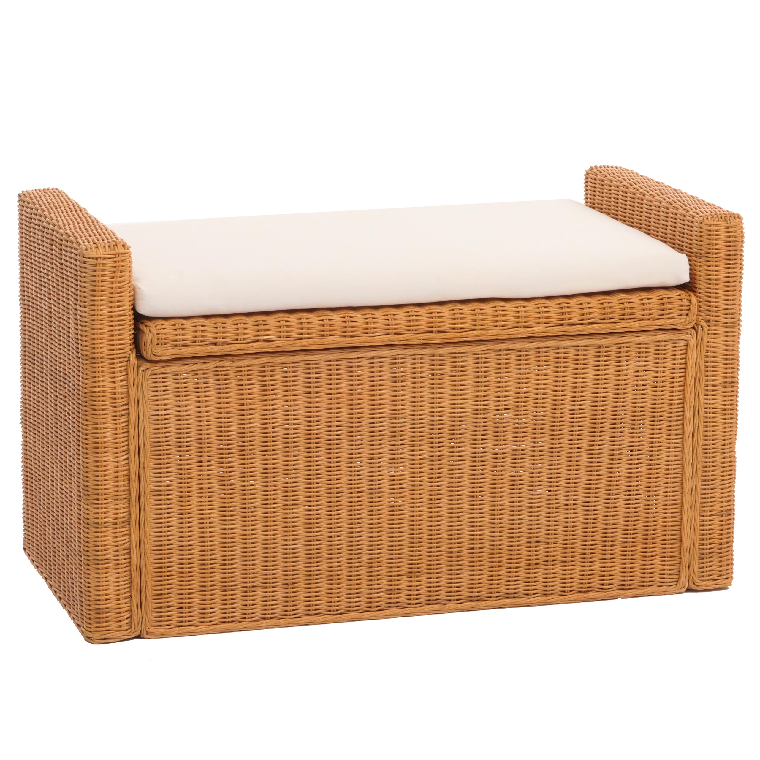 Ławka M92 Ławka do garderoby Ławka Stołek, z miejscem do przechowywania Poduszka Kubu Rattan 88 cm ~ kolor miodowy