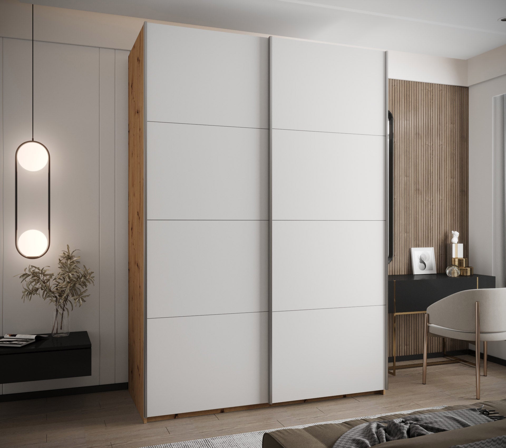 Szafa przesuwna wysoka Lux 1 180 x 64 x 245,5 cm artisan + biały + u. srebrny - Abiks Meble - 2