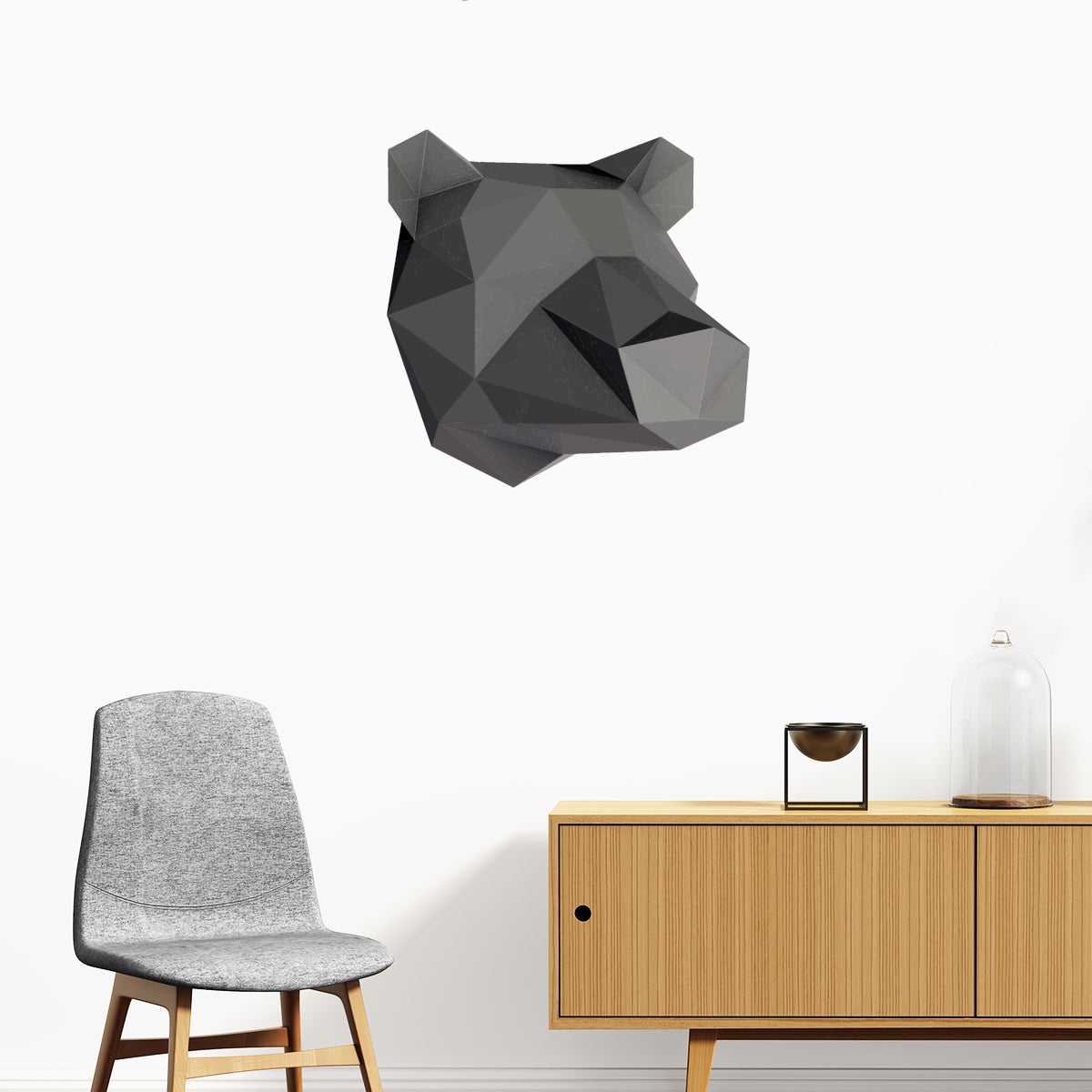 Adesivo 3D origami profilo orso nero - Sticker adesivo - adesivi murali - 120x120cm - 3