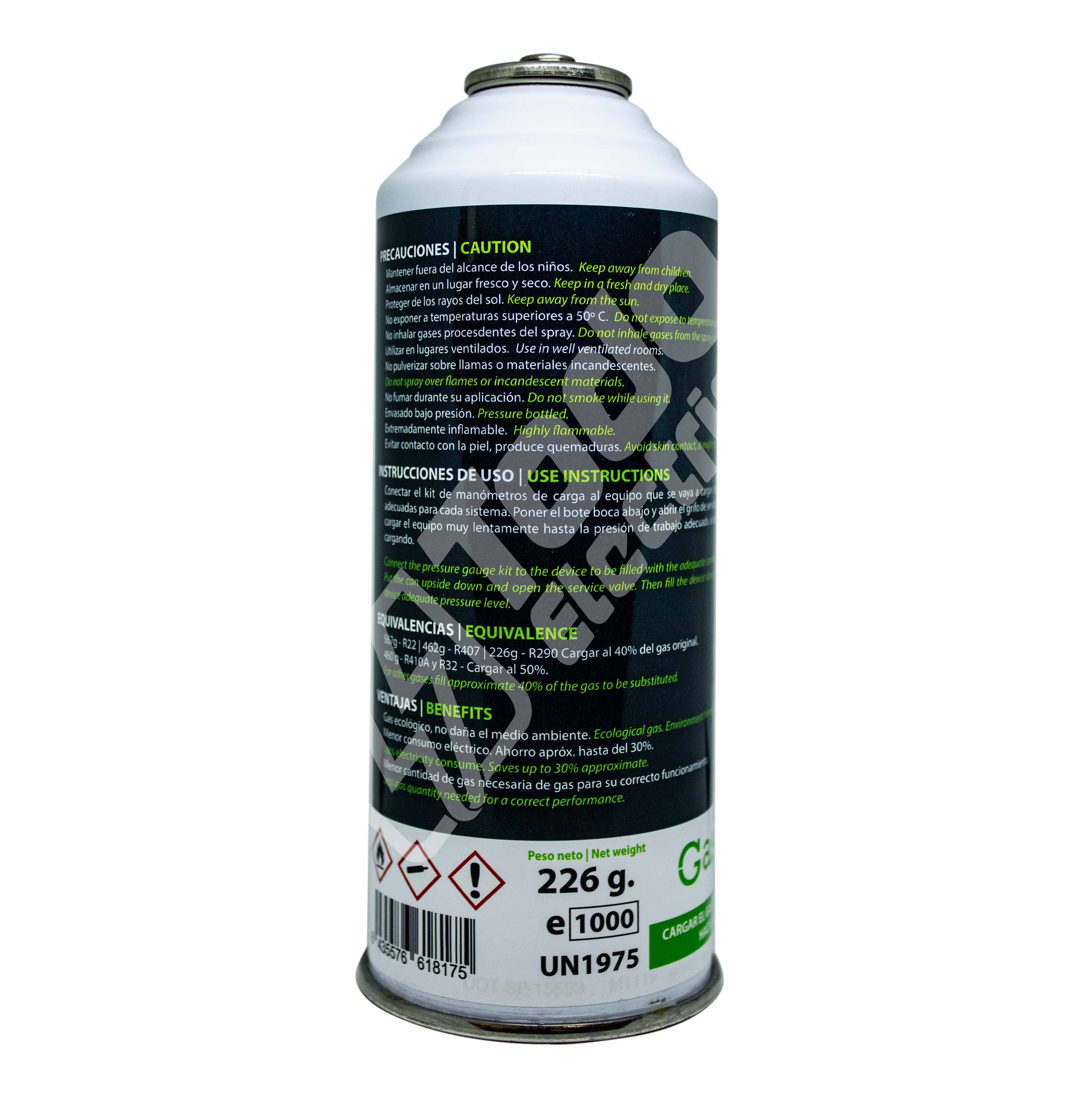 Gas Refrigerante Ecologico V2 Da 226 G - Sostituto R22/R407C/R410A, Con Valvola E Manichetta
