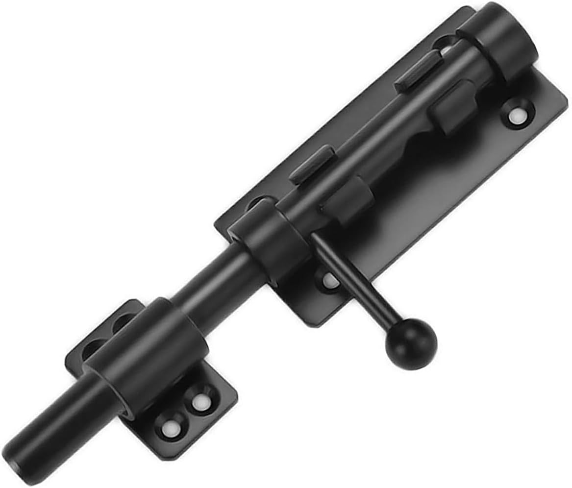 Wytrzymały zamek do drzwi przesuwnych z otworem na kłódkę, długości 6 cali (160 mm), wykonany z matowej czarnej stali nierdzewnej, średnica 14 mm