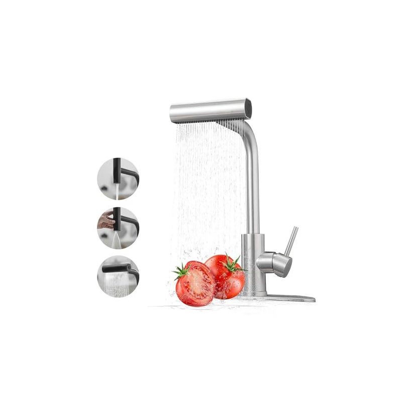 Bateria kuchenna z wyciąganą wylewką, bateria kuchenna typu wodospad ze stali nierdzewnej z 4 funkcjami - szczotkowana