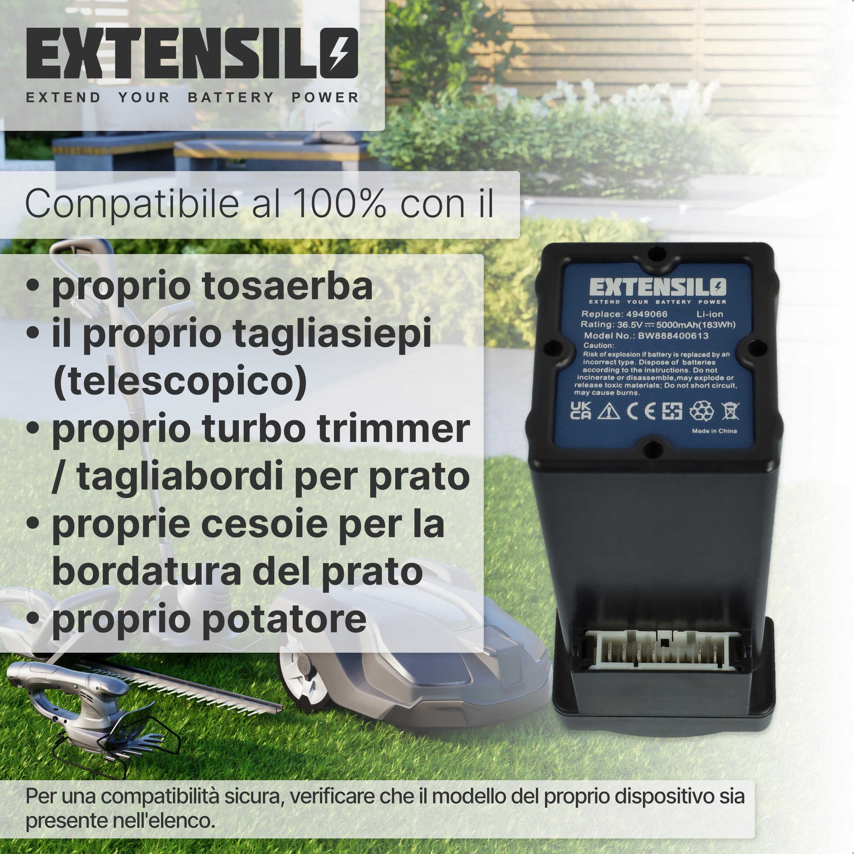 EXTENSILO Batterie remplacement pour WOLF-Garten 4919 096, 4949066, 4937065, 4919096, 4919065, 4919066 pour tondeuse (5000mAh, 36,5V, Li-ion) - 7