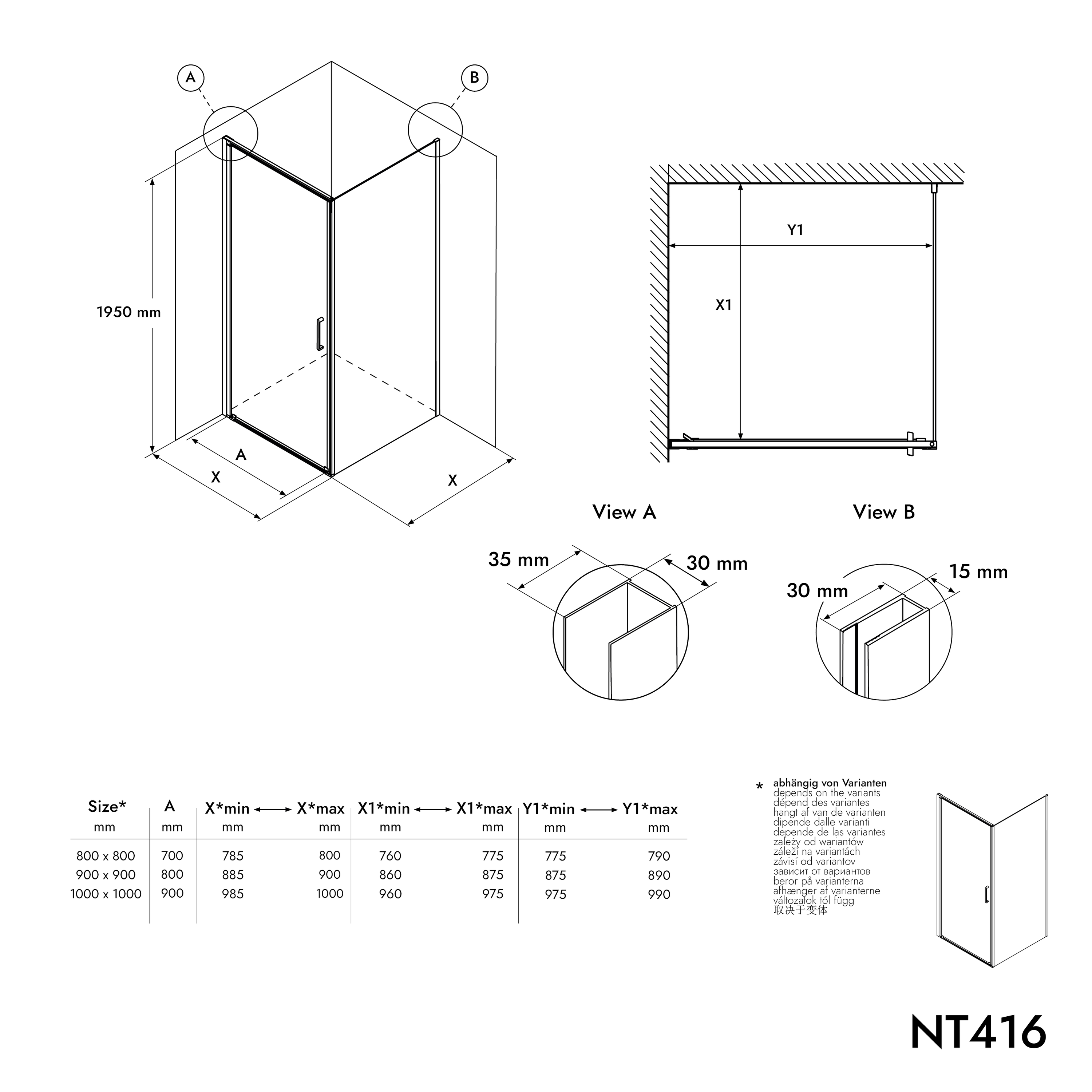 Bernstein Kabina prysznicowa narożna NT416 profil czarny 80x90 szkło 8mm - 5