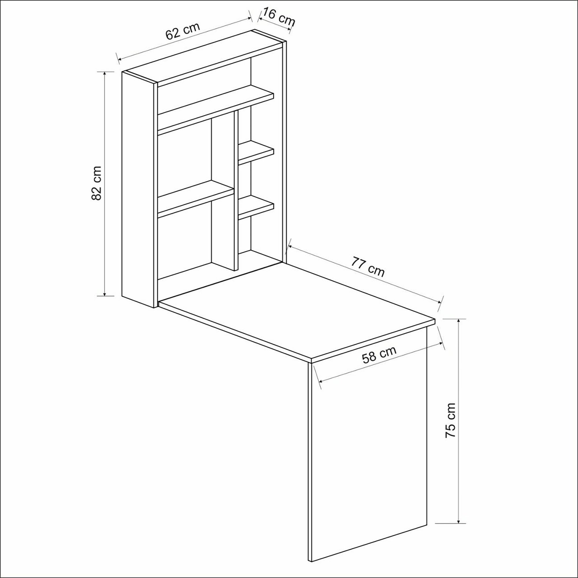 Bureau mural Greve rabattable avec étagère intégrée 82 x 62 x 16 cm blanc / effet noyer [en.casa] - 3