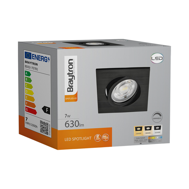 Lot de 10 spots LED encastrables 3en1 carré noir 7W IP20 Dimmable - 6