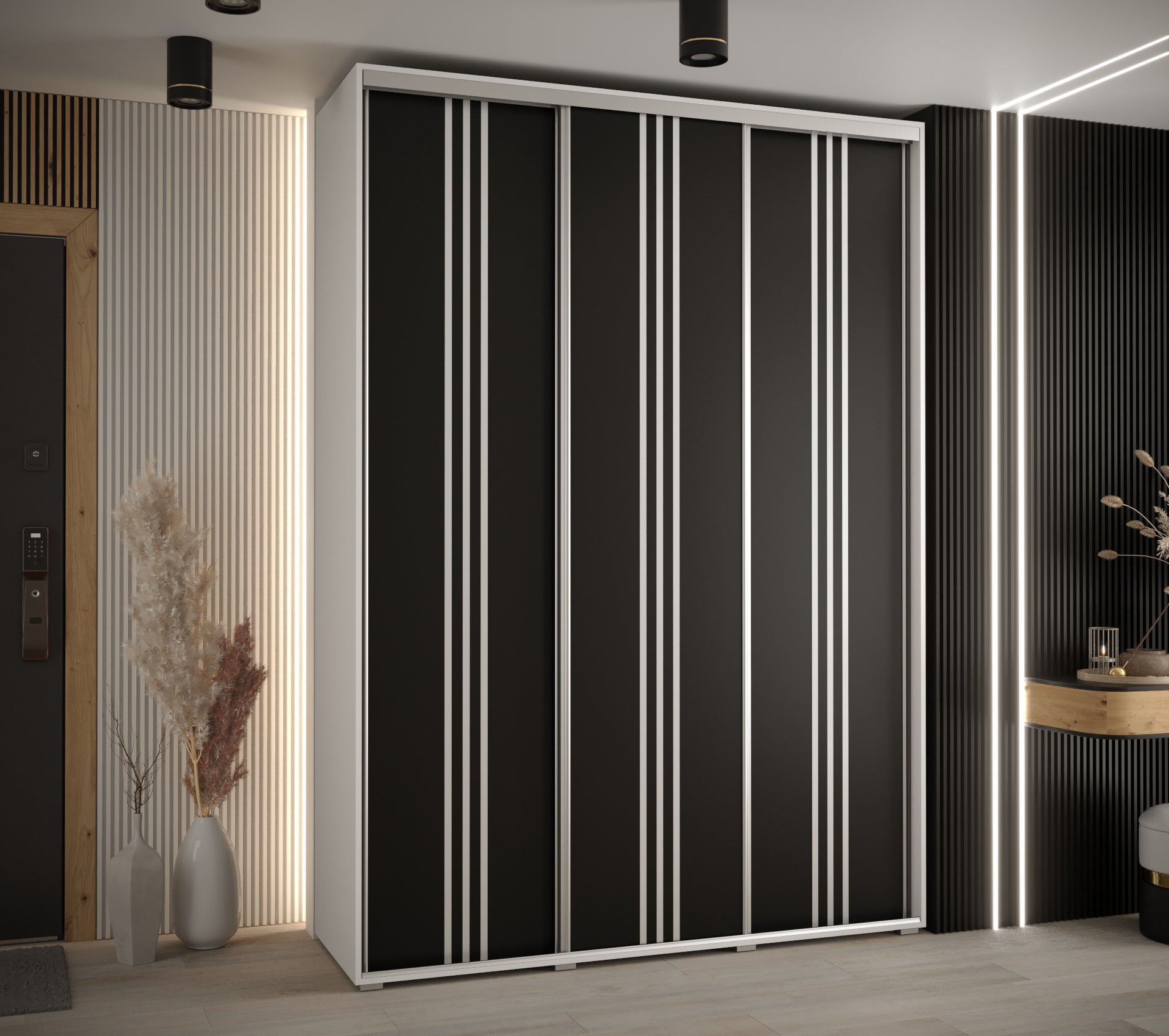 Szafa przesuwna wysoka Davos 6 170 x 60 x 235,2 cm biały + czarny + u. srebrny - Abiks Meble - 2