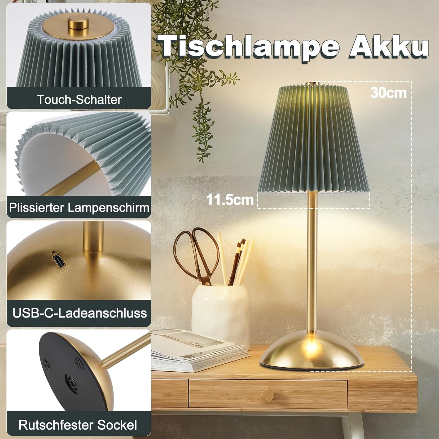 ZMH Zestaw 2 bezprzewodowych lamp stołowych LED z dotykowym ściemniaczem i 3 temperaturami barwowymi - 4