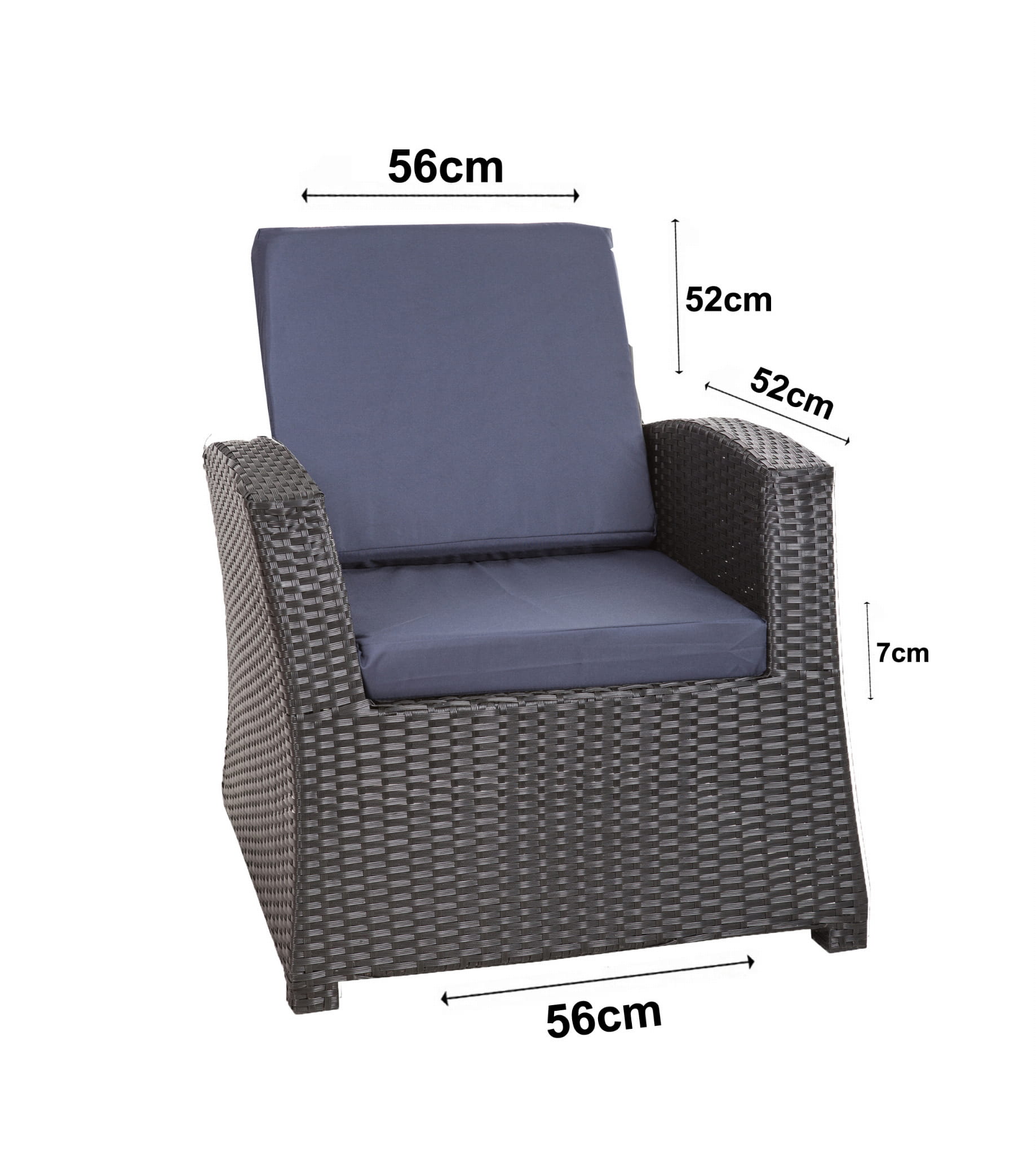 Cuscino per sedia in polyrattan 56x52x7cm Set da 4 cuscini per sedia- Cuscino per poltrona da giardino Blu scuro/ cuscino schienale seduta per esterni - 3