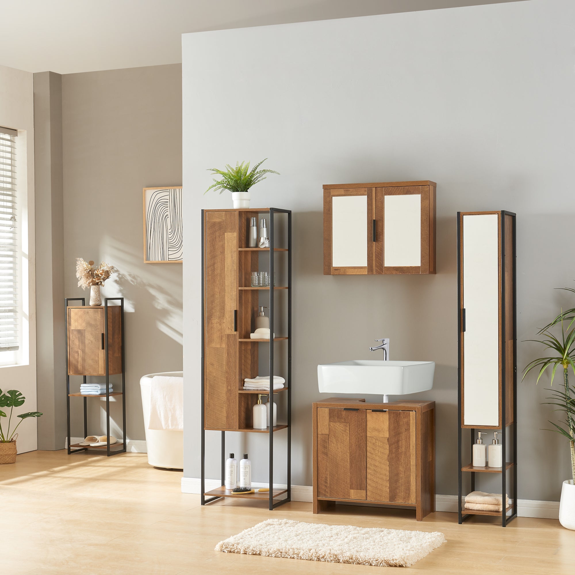 Armario alto Namsskogan con puerta 165x42,5x30cm - Efecto nogal [en.casa] - 7