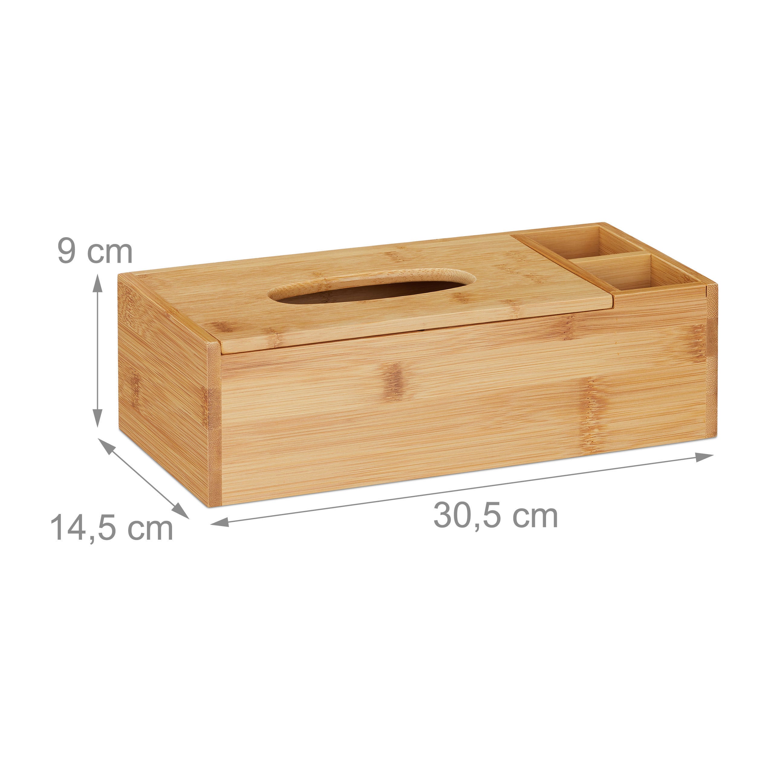 Distributeur de mouchoir avec couvercle, salle de bain, 2 compartiments, bambou, 9 x 30,5 x 14,5 cm, naturel, Relaxdays - 4