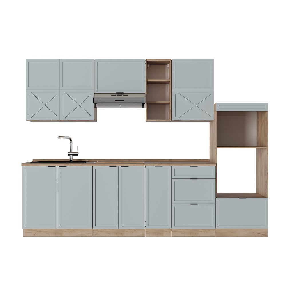 Cuisine Intégrée Vicco Fame-Line - Style Rustique 280cm - Chêne Vert Or