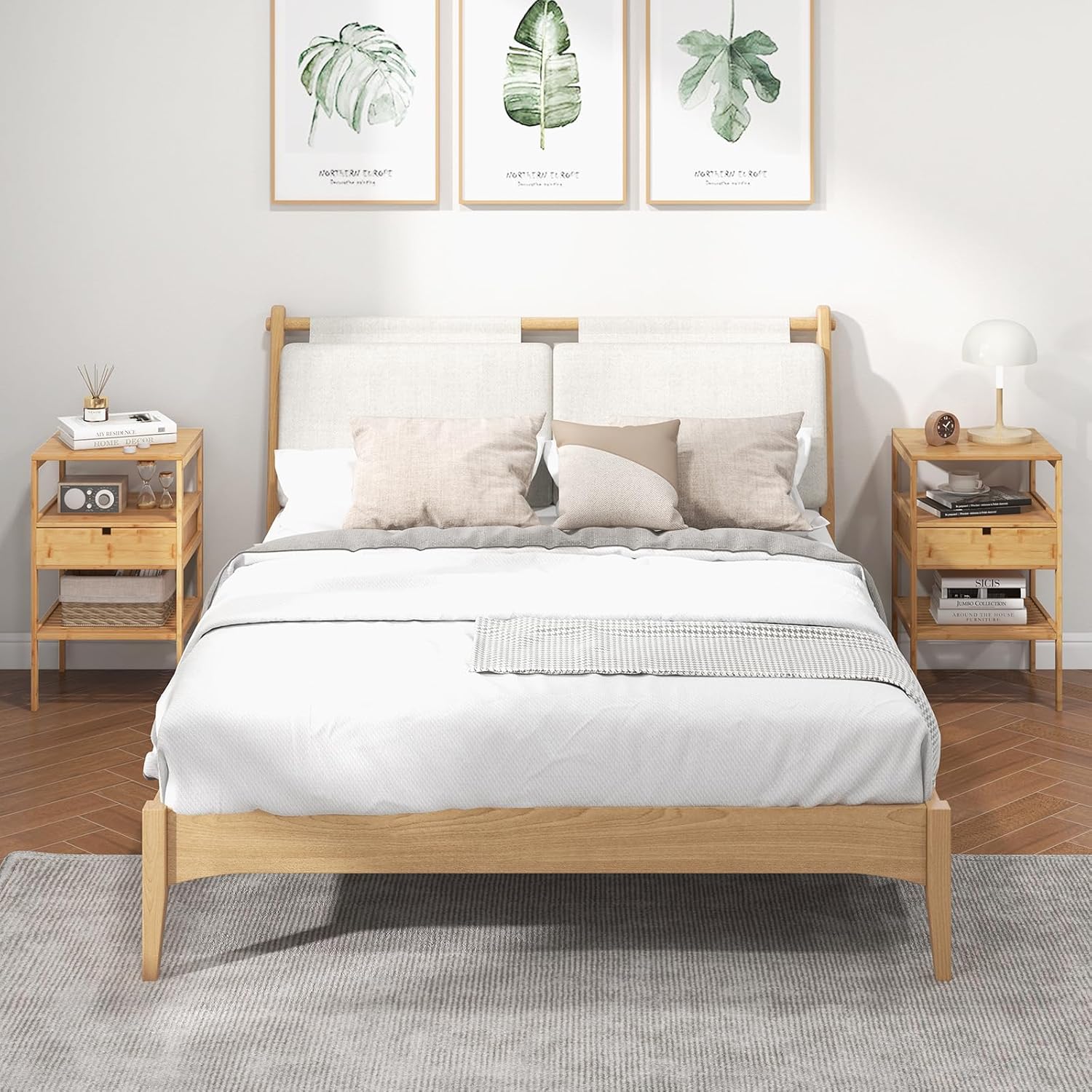 Lot de 2 Tables de Chevet en Bambou, Table de Nuit avec Tiroir, 3 Étagères, Chevet de Lit Bout de Canapé Simple Moderne à 3 Niveaux, 40X40X68CM - 2