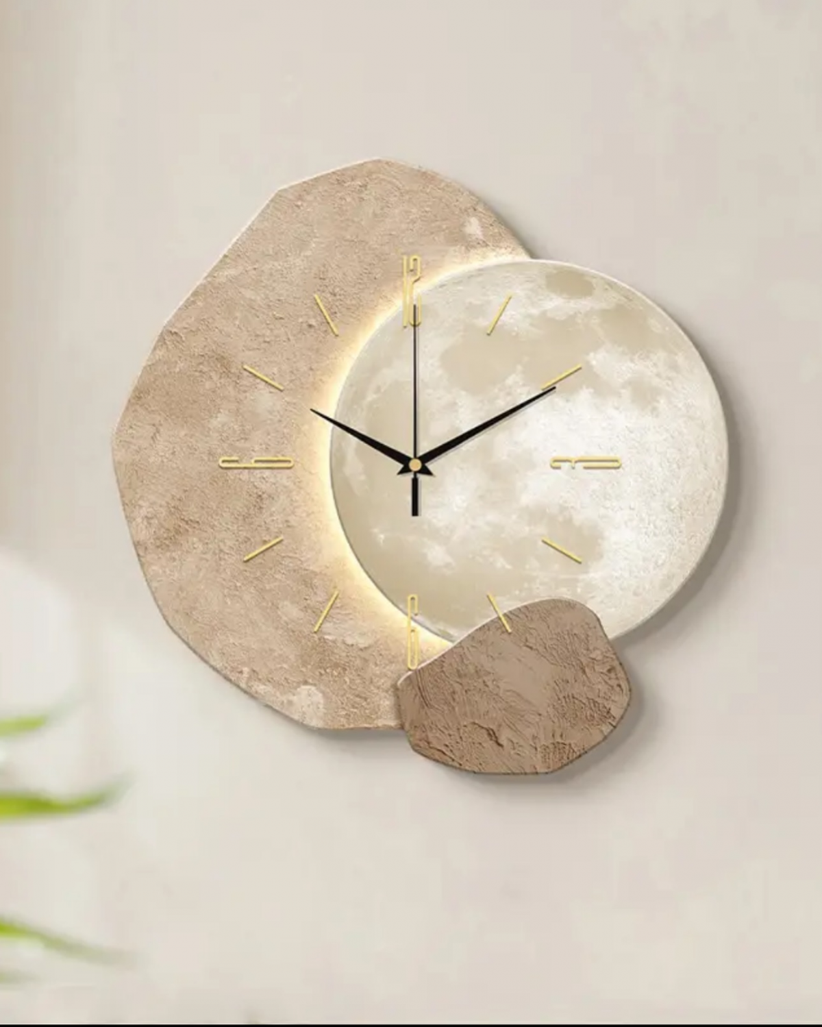 Horloge murale silencieuse ZAEWRYE, design sobre effet pierre,Éclairage d'ambiance USB,idéale pour la salle à manger, le bureau ou la chambre,40 cm - 6
