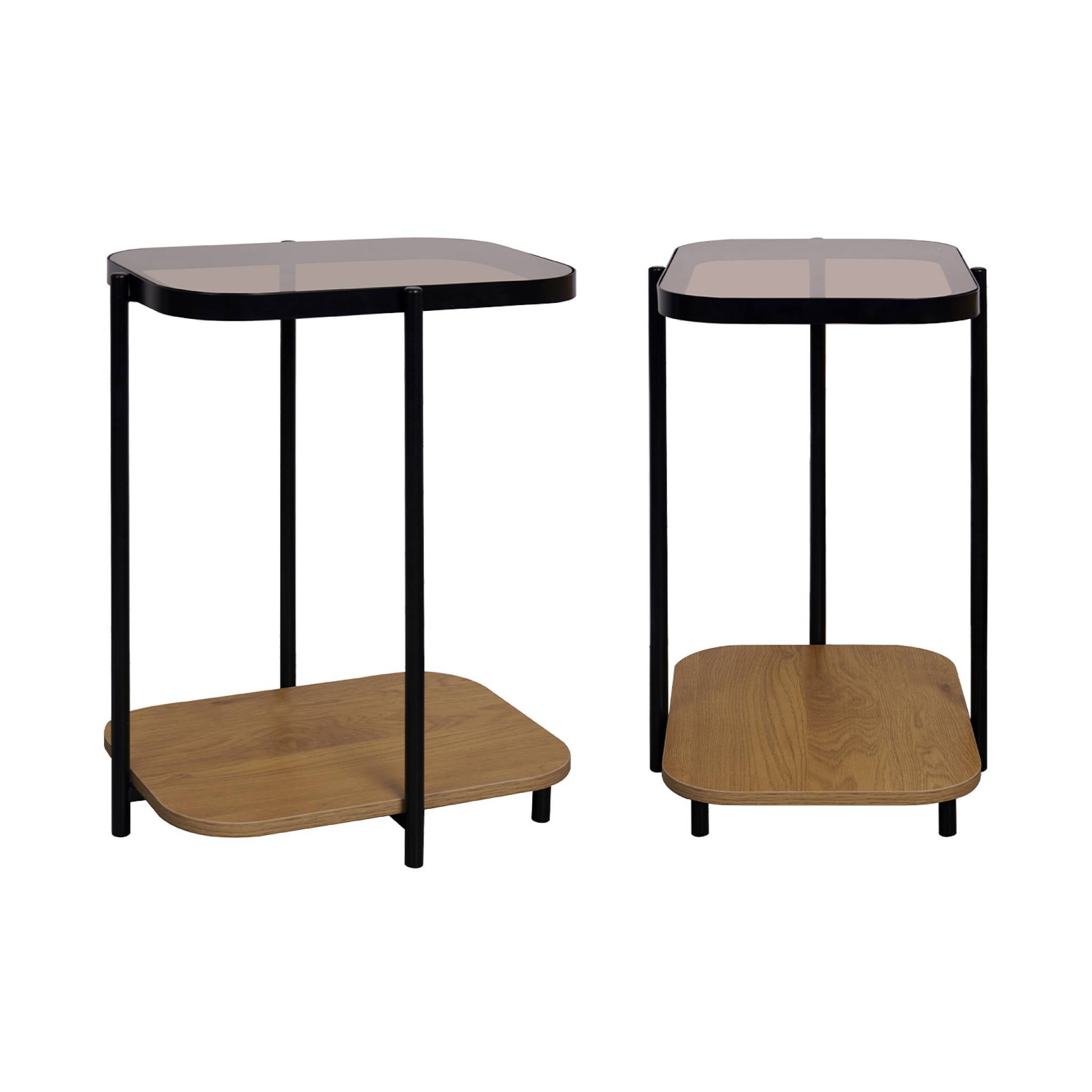 Sweeek Console Vintage Métal Noir Et Bois - 2 Plateaux Verre Trempé, Style Rétro Élégant 110 Cm