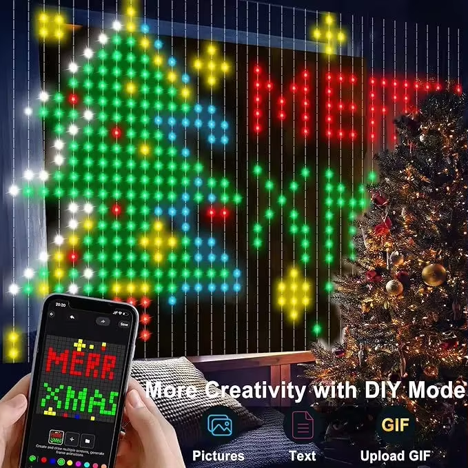 Cortina de luces LED navideñas inteligentes con animación y mando a ...