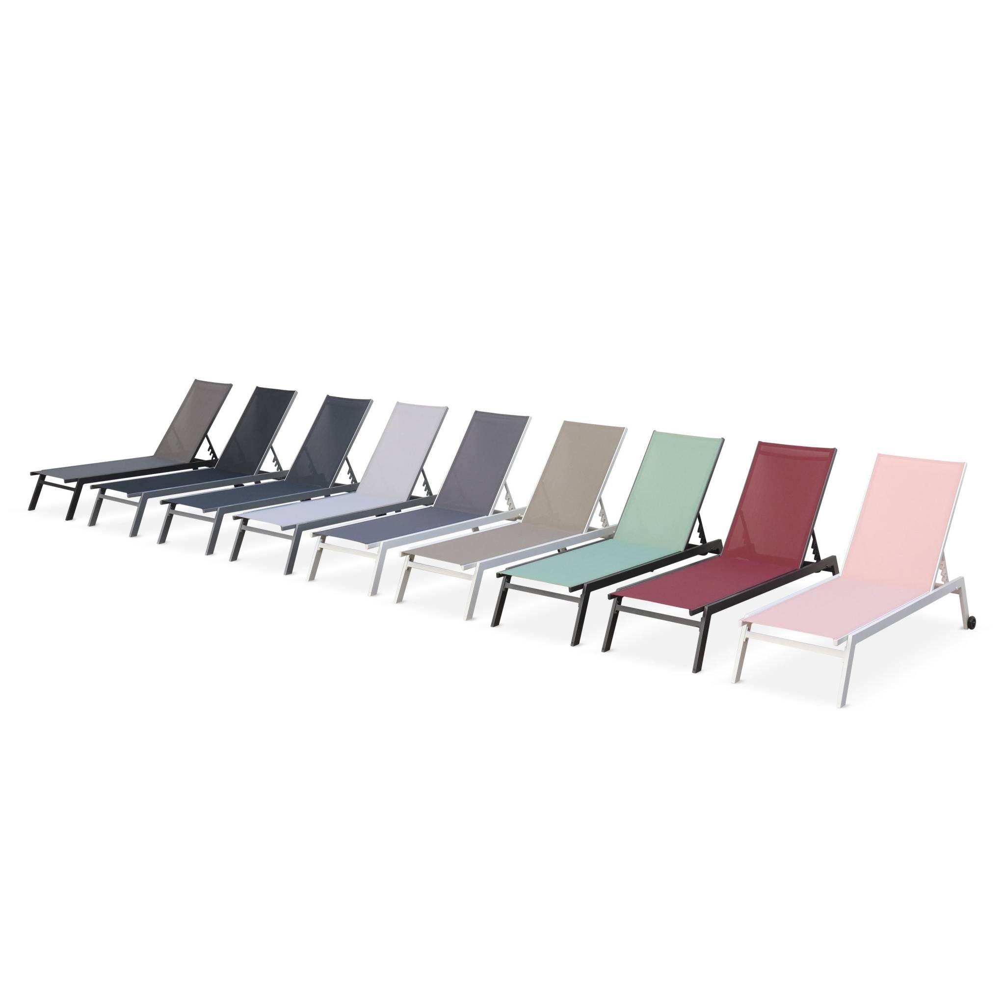 Tumbona de aluminio de multiposición con ruedas, set de 2 Blanco - 191x55x94 cm - 4