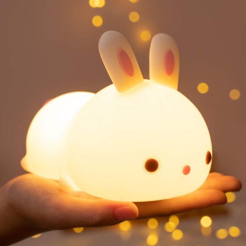 Lampka nocna LED dla dzieci, ładowalna, dotykowa lampka w kształcie królika, 7 kolorów, przenośna lampka silikonowa, prezent