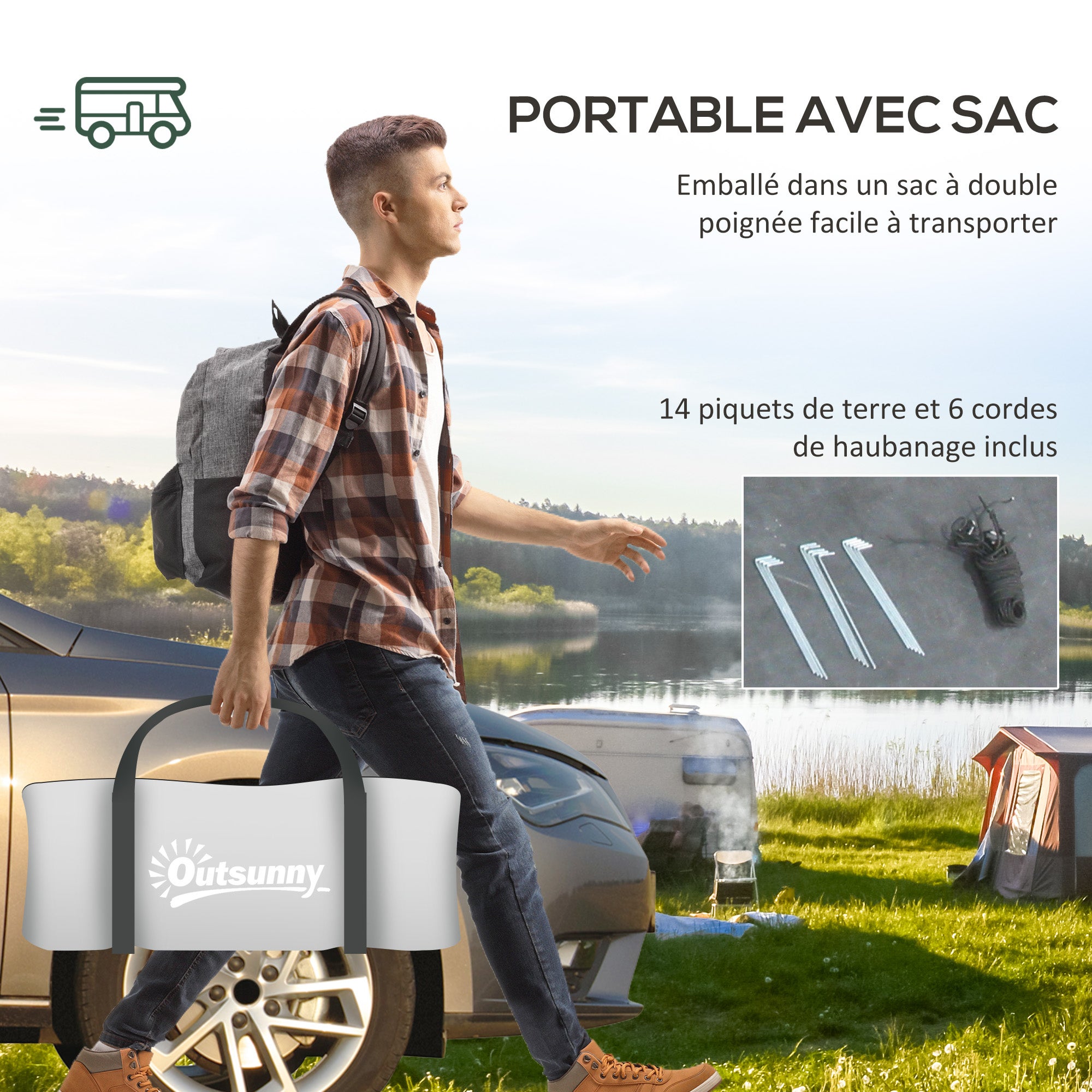Tente de camping 3-4 pers. étanchéité 3000 mm chambre salon sac gris - 7