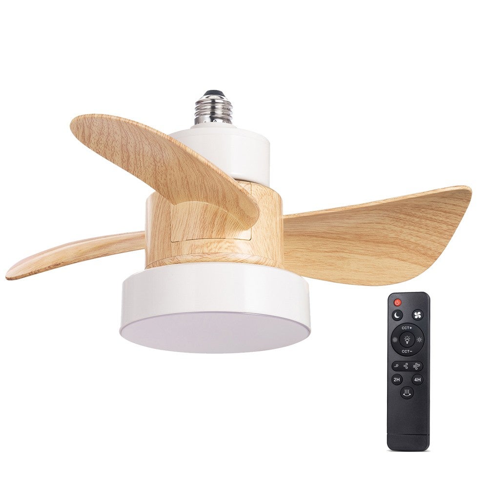 Żarówka wentylatora Debu LED 15W biały+drewniany E27 Thread CCT 3000-4000-6000K Dim, ściemnialna 15W, cicha