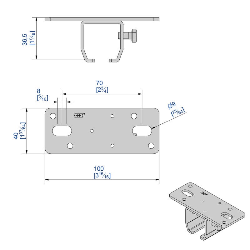 Support enveloppant pour fixation au plafond d'un rail SLID'UP SU2048 - 2