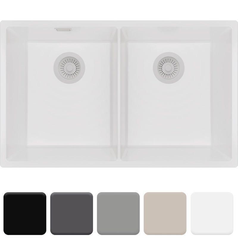 Zlewozmywak podblatowy 76x47cm, do szafki od 80cm + Syfon - Agate Cały Biały STONESTYLE