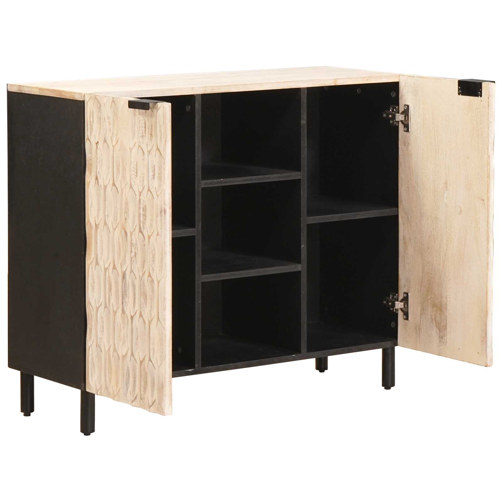 Buffet Bahut Meuble de rangement - avec étagère Finition Lavage Blanc ...