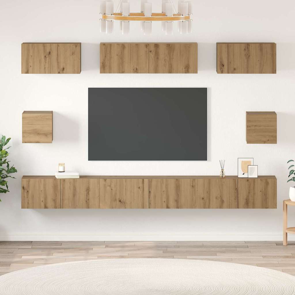 Zestaw szafek RTV Montowane na ścianie 8 pcs Dąb rzemieślniczy vidaXL