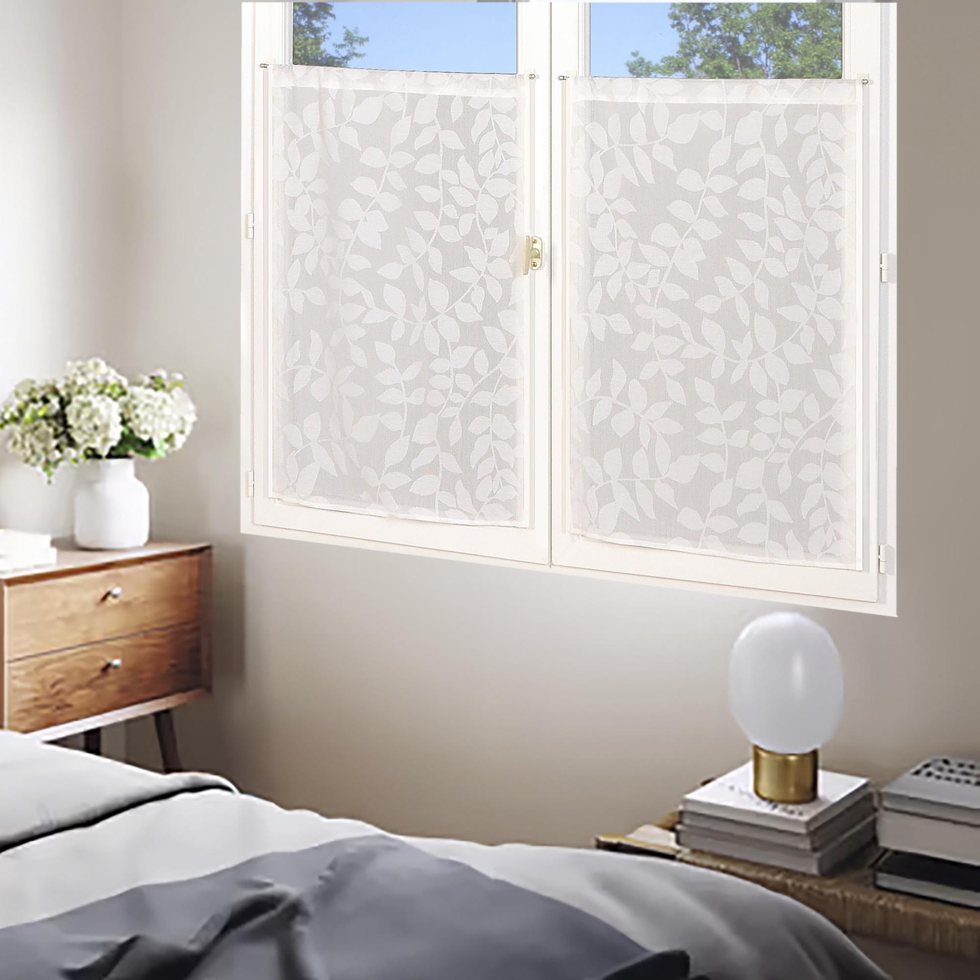 Paire Voilages Plumetis Blanc Atout Ciel 2x60x120cm - Passe-Tringle Prêt à Poser