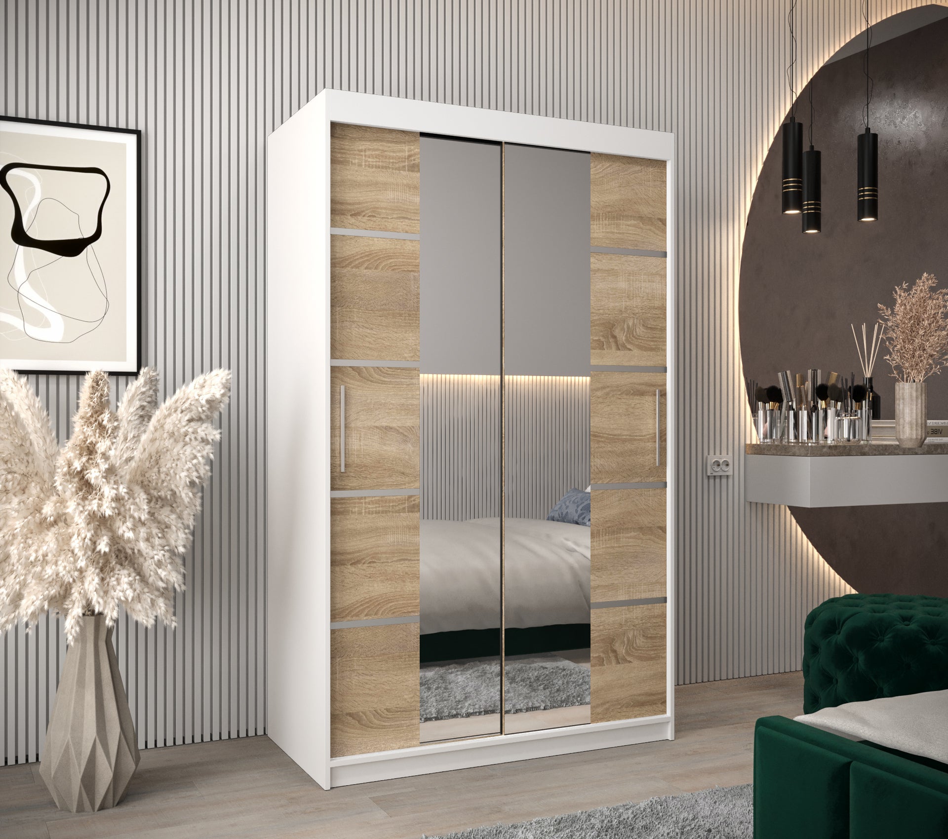 Szafa przesuwna garderoba Verona 4 120 x 62 x 200 cm Biały + Sonoma - Abiks Meble