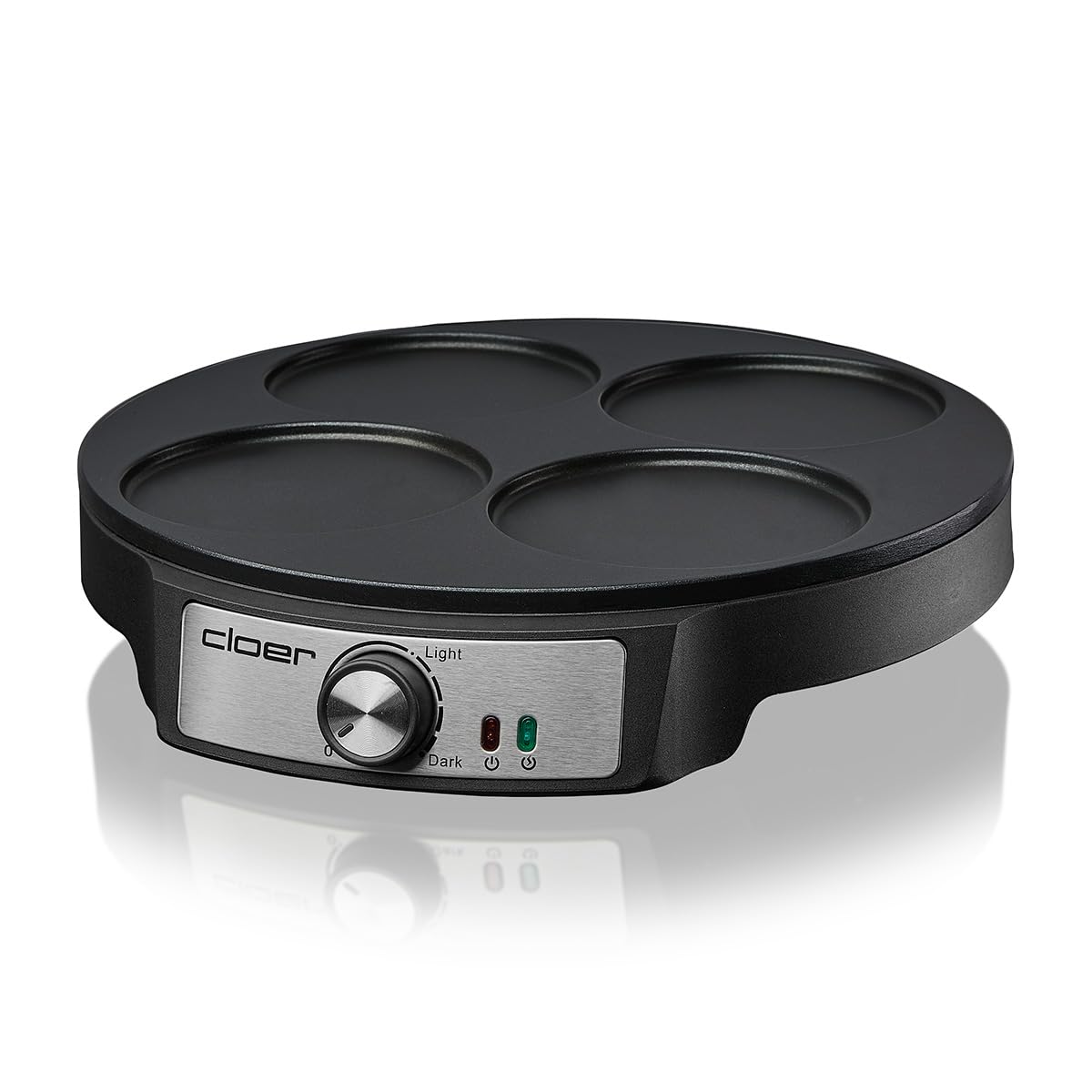 Cloer 6625 Pancake Maker, Mini pancakes, per 4 piccoli pancakes da 11 cm Ø ciascuno, 1200 W, rivestimento antiaderente, tornitore incluso, nero - 2