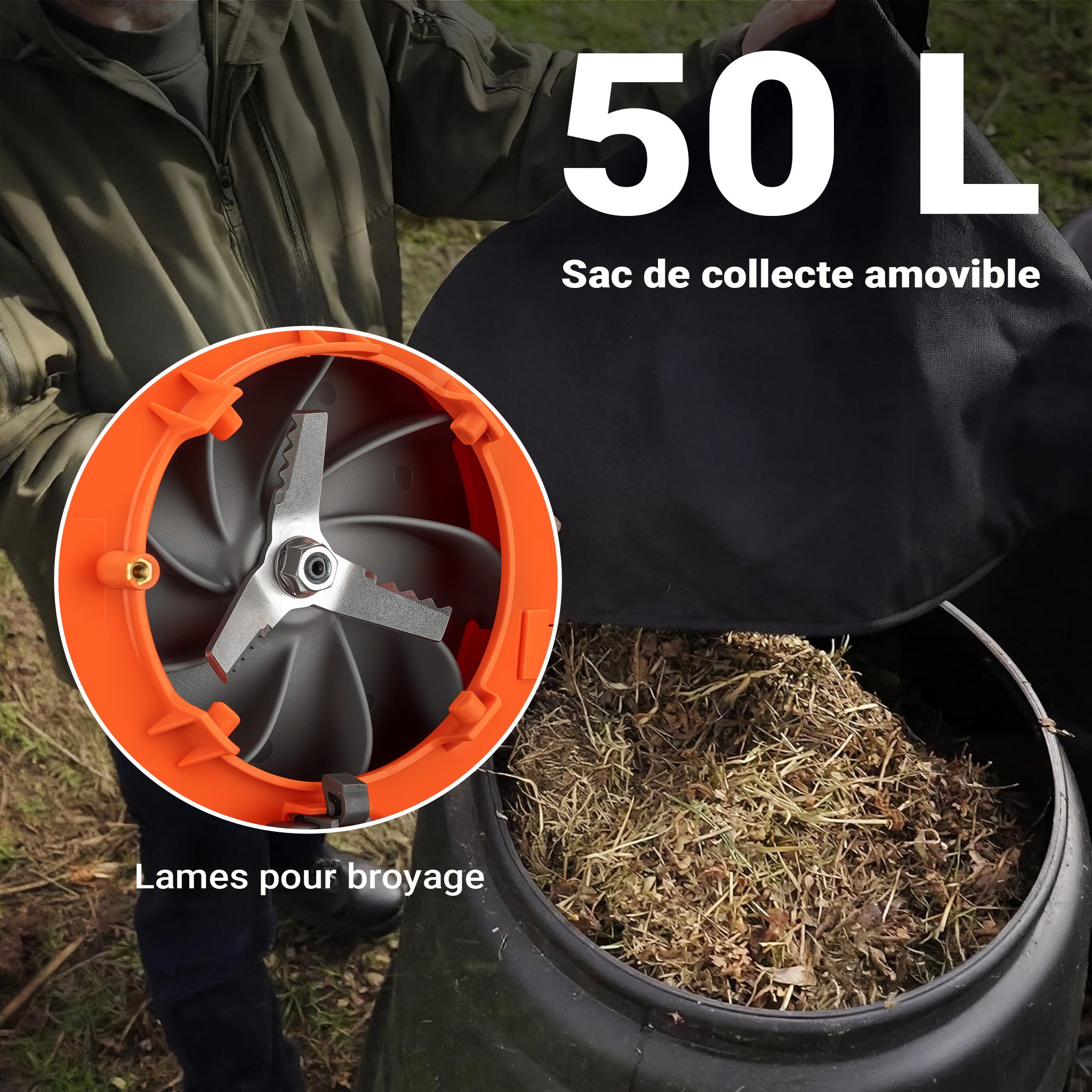 Outil multifonction 3 en 1 – 580 x 290 x 390 mm – Essence 0,5 l – 0,75 kW 1 CV – Sac collecteur 50 l – Aspirateur Souffleur de feuilles… Wiltec - 6