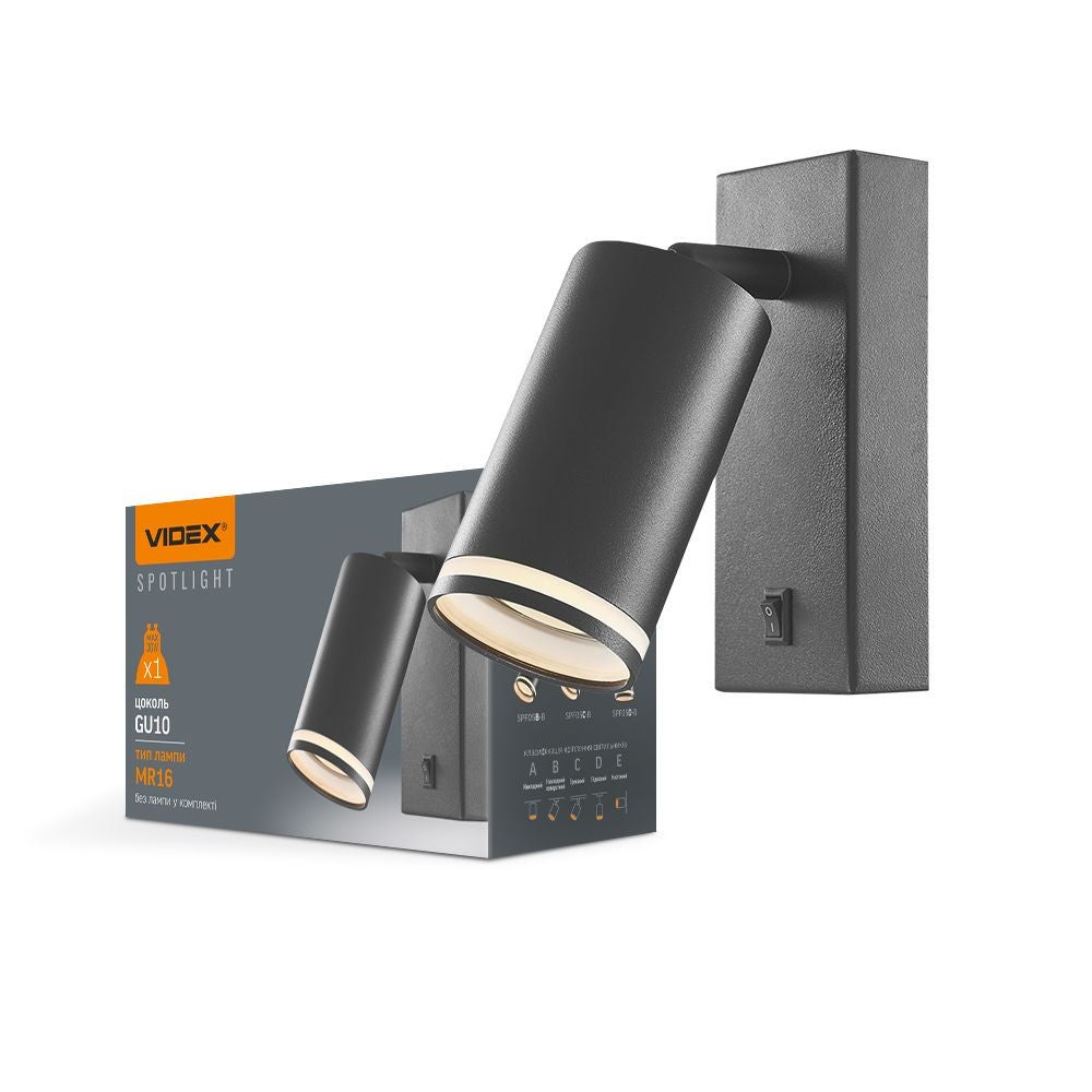 Kinkiet ścienny Spf czarny 1xGU10x30W z włącznikiem wym: 16 x 5,5 x 5,5 cm aluminium IP20 Videx