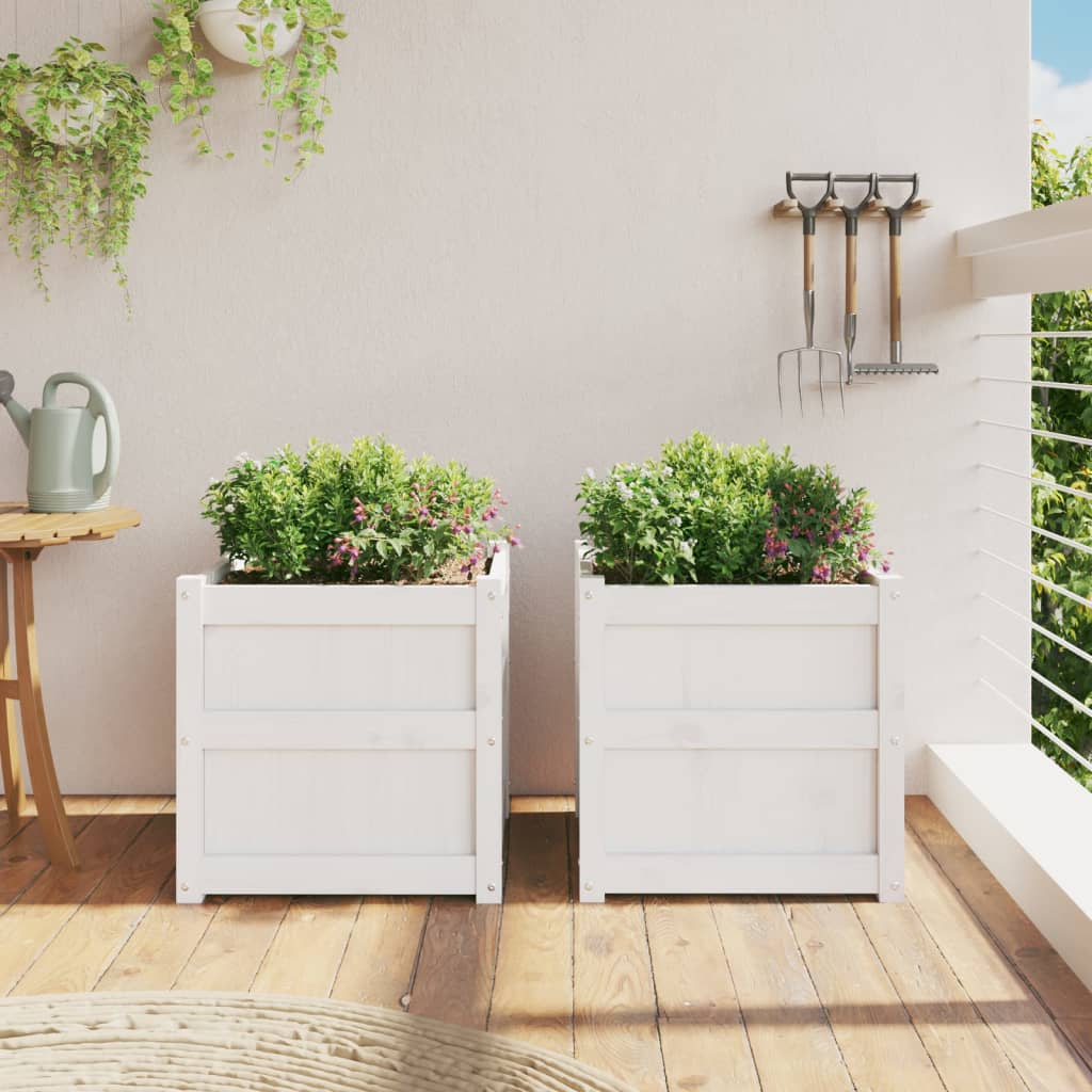 2 pcs Jardinière，Bac à fleurss blanc bois de pin massif CWV23588 - 3