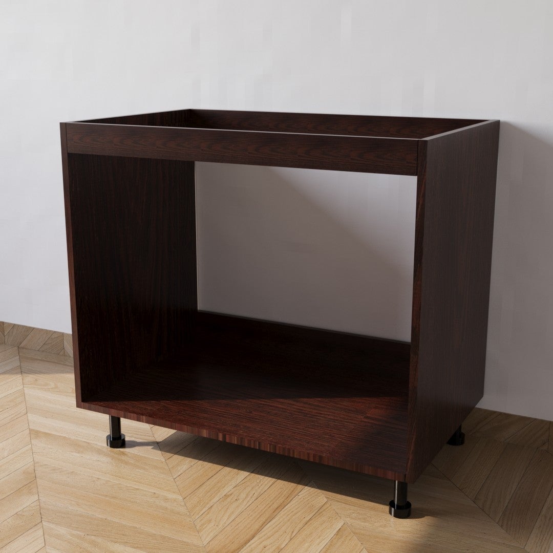 Mueble bajo para fregadero empotrado l90 h72 p55 sin puertas wengué