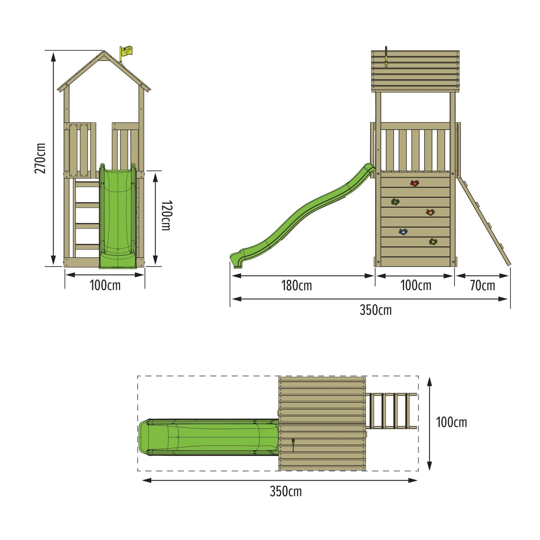Tour de jeux SKYWOOD plateforme - toboggan - bac à sable - mur d'escalade - bois FSC® h270 cm - 4