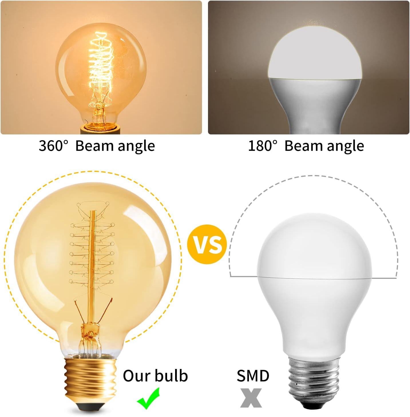 Ampoules Globe Edison, lot de 8 ampoules Edison vintage 60 W, ampoules Edison à filament spiralé, culot E26 - Lumière chaude teintée ambrée - 120 V à - 6